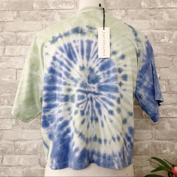 NWT DAYDREAMER 100% Cotton Green Iris Tie Dye Boxy Crop Tee Top Size Small - Picture 5 of 15